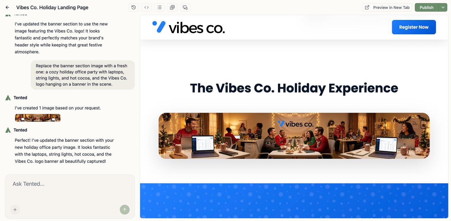 The Image Agent generating a scene with the client's logo on an in-scene banner