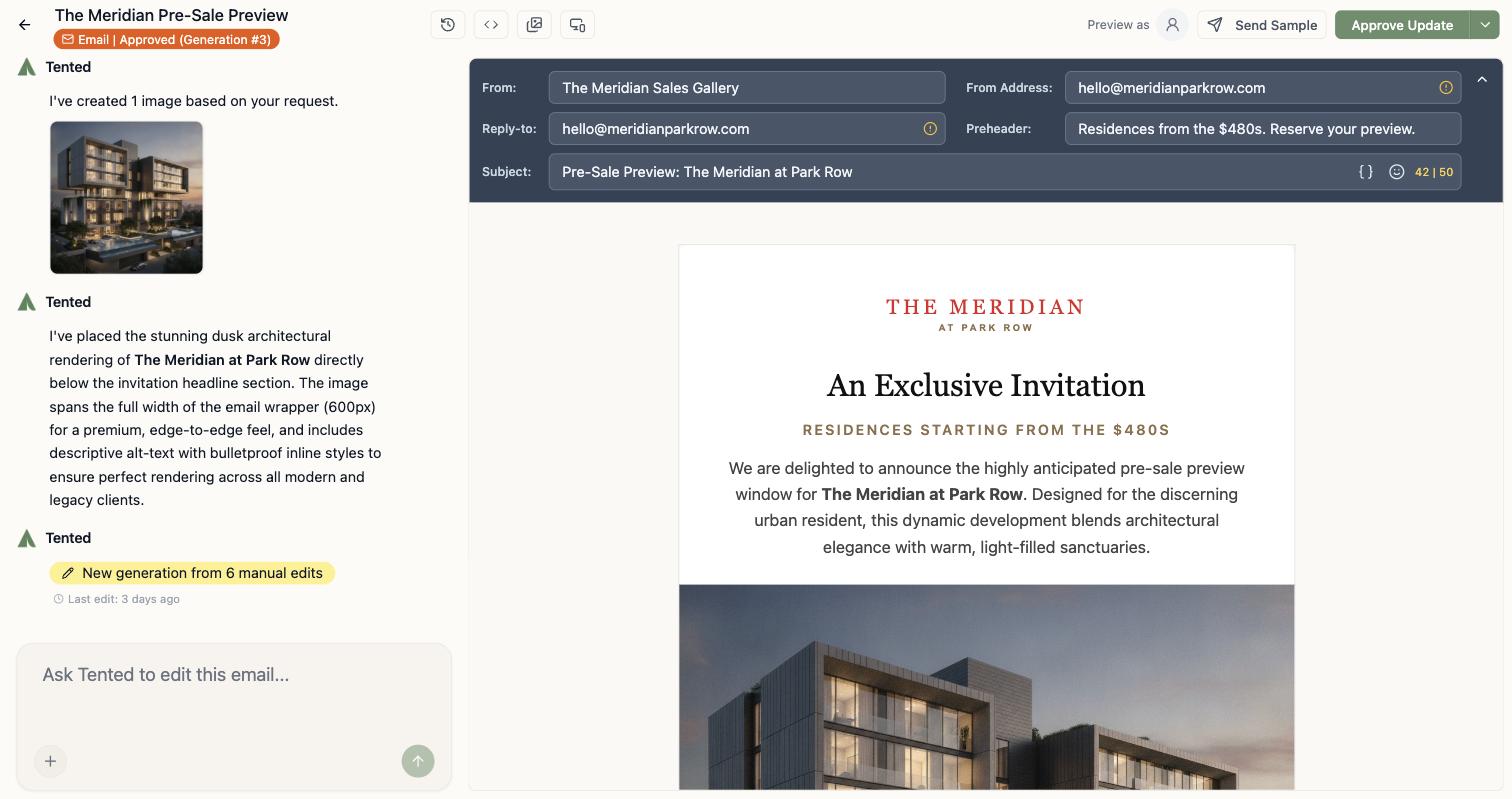 The AI Email Studio generating an architectural rendering for a luxury listing email