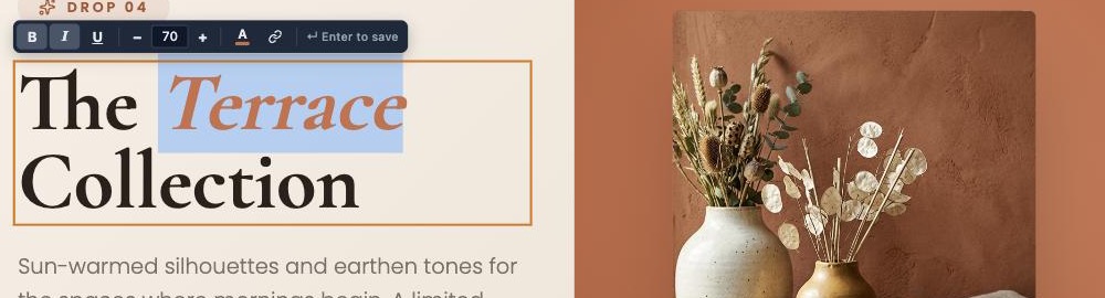 The inline formatting toolbar over a page headline