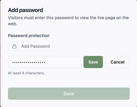 The add-password dialog protecting a live page