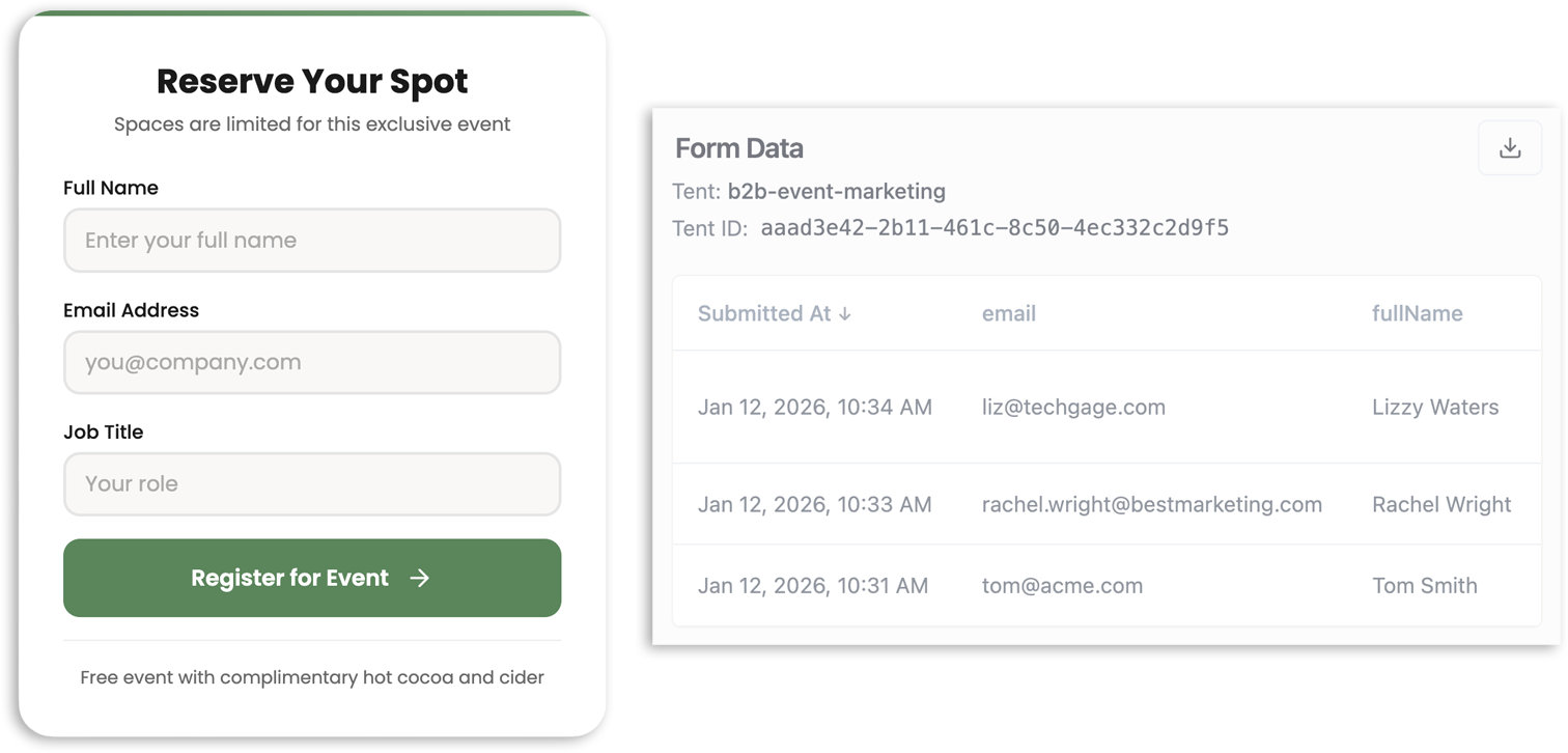Automatic form capture on a Tented page