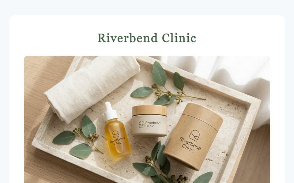 A monthly wellness newsletter with a calming skincare flat lay hero