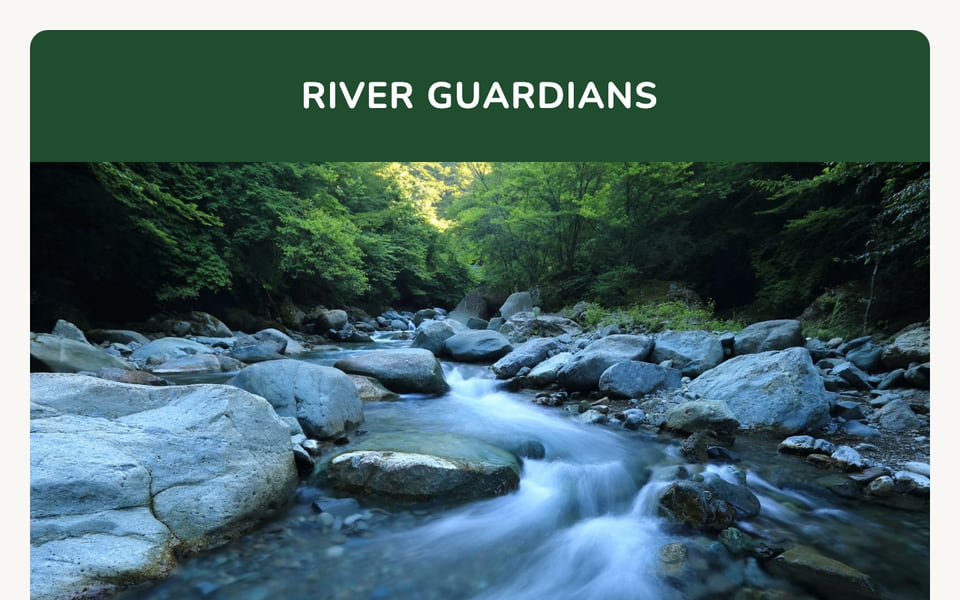 River Guardians Giving Tuesday email with a volunteer story, a matching gift callout, and $25, $50, and $100 giving levels