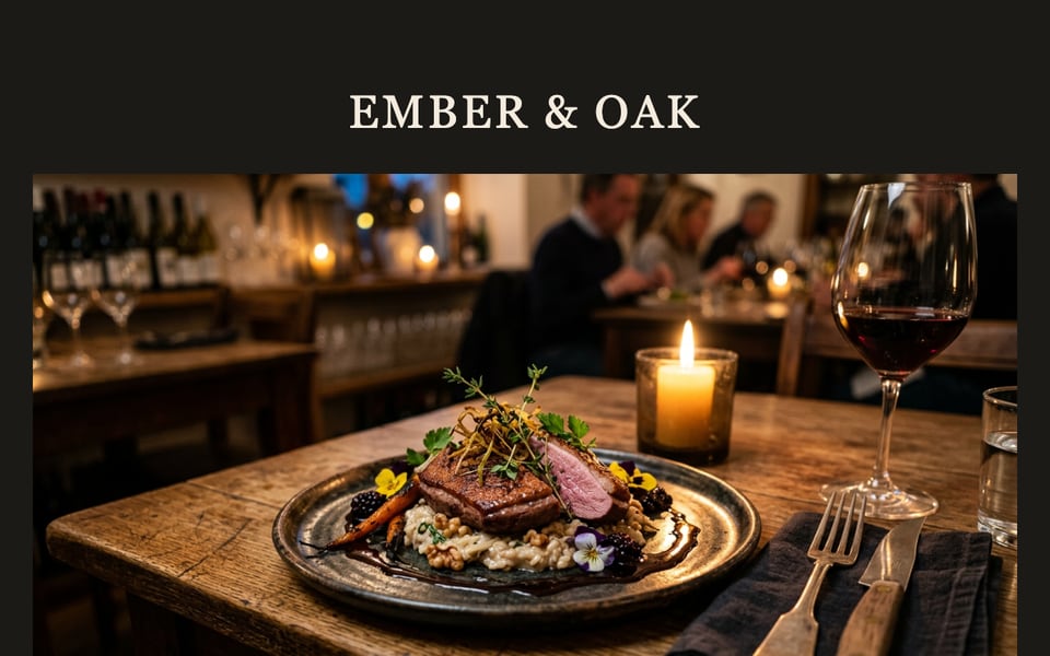 Ember & Oak email announcing The Harvest Table, a five-course fall tasting menu, with a reserve-a-table button