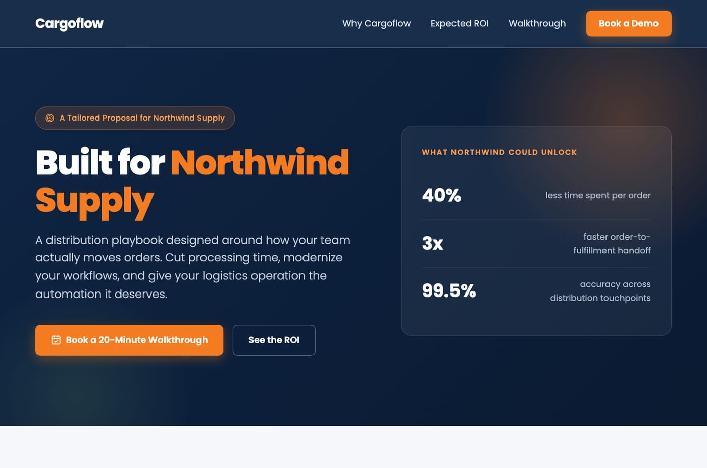 A personalized ABM microsite pitched to a target account, generated in the Tented editor